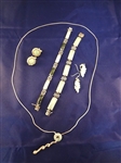 Sterling Silver and Jade Jewelry: Necklace, (2) Pairs Earrings, (2) Bracelets