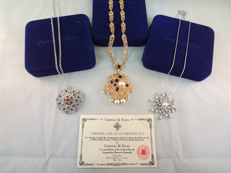 (3) Jacqueline Bouvier Kennedy Camrose and Kross Necklaces in Original Boxes