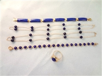14K Gold and Lapis Lazuli Jewelry: (2) Bracelets, (2) Necklaces, (1) Ring