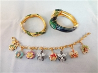 (3) Nolan Miller Jewelry Group: Charm Bracelet, Cala Lily Bangle, Parrot Bangle