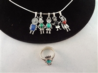 Carolyn Pollack Sterling Silver Kachina Doll (5) Charms, sterling Necklace, and Ring