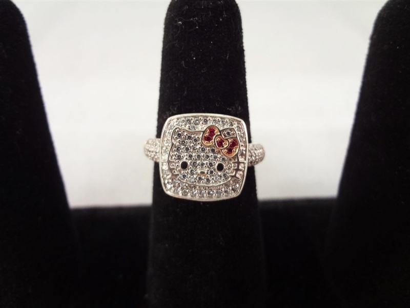 Sterling Silver Hello Kitty Pave Crystals Ring Size 9