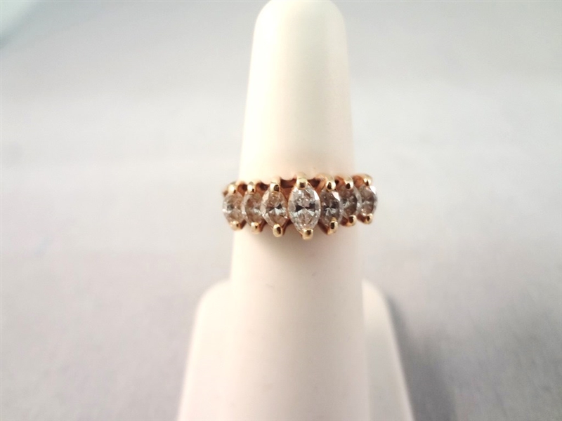 14K Gold and Diamond Ring (7) Marquise Diamonds