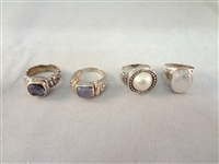 (4) Sterling Silver and 14K Gold Rings with Stones