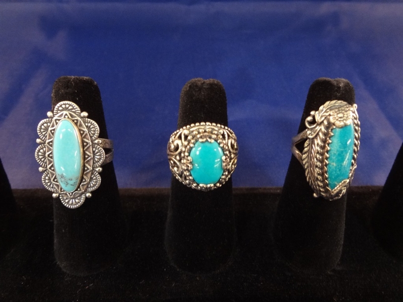Carolyn Pollack Group of (3) Sterling Silver and Turquoise Rings 