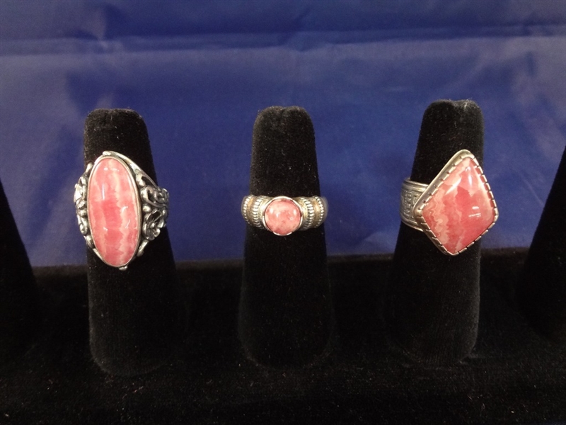 (3) Carolyn Pollack Sterling Silver and Rhodochrosite Rings