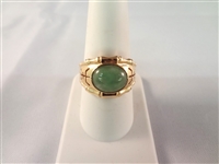 14K Gold and Green Apple Jade Ring Bezel Set Cabochon
