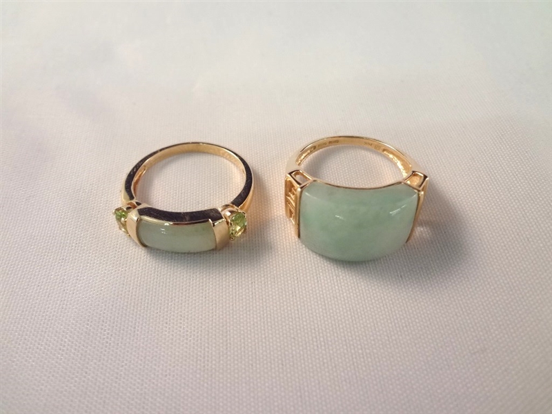14K Gold and Green Apple Jade Saddle Rings (2)