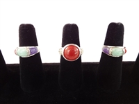 (3) Sterling Silver and Multi Color Jade Rings 