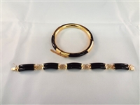14K Gold and Black Jade Wrapped Bangle Bracelet and Tennis Bracelet