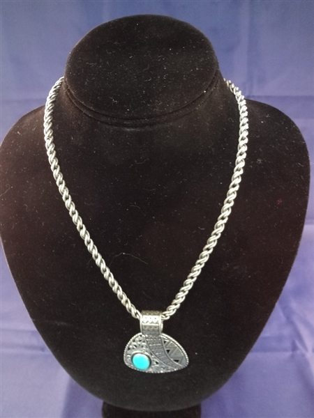 Carolyn Pollack Solid Sterling Silver Necklace, and Sterling and Turquoise Pendant 