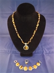 Sterling Silver and Tiger Eye Matching Jewelry Group: Necklace, Pendant, Bracelet, and Ring