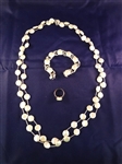 Sterling Silver and Mother of Pearl Jewelry Set: Necklace, Bracelet, Ring