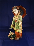 Chinese Mud Figure Geisha with Umbrella Signed