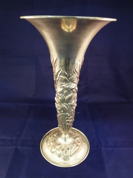Kirk and Son Sterling Silver Repousse Trumpet Vase