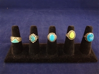 (5) Southwest Sterling Silver and Turquoise Rings