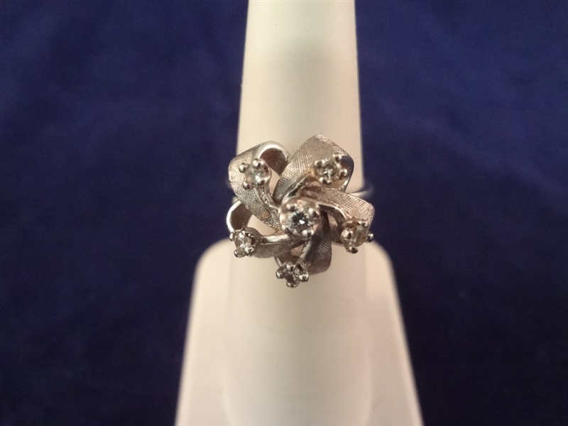 14k White Gold Ring with (6) Diamond Chips, Cathedral Setting