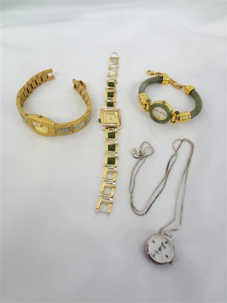 (4) Jade Watches Sterling, and Gold Tone
