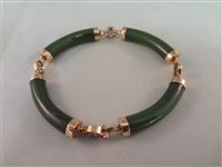 14k Gold Dark Spinach Jade Bracelet 