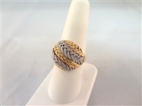 18k Gold Ring Weave Design White and Yellow Gold Size 7.5