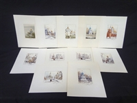 (11) Miniature Original Watercolor Paintings Orthodox Churches Signed