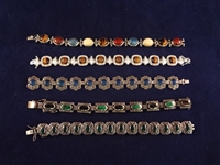 (5) Sterling Silver and Multicolor Stone Bracelets