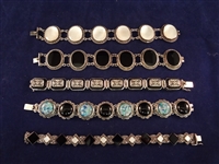 (5) Sterling Silver and White and Black Stone Bracelets