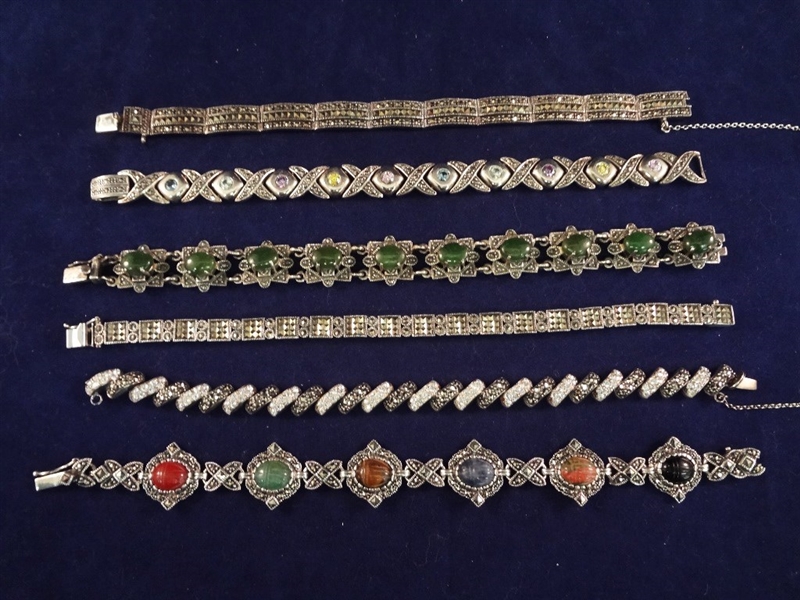 (6) Sterling Silver Bracelets with and Without Stones