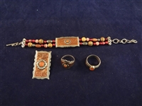 Carolyn Pollack Sterling and Copper Jewelry Group: Bracelet, Pendant, 2 Rings