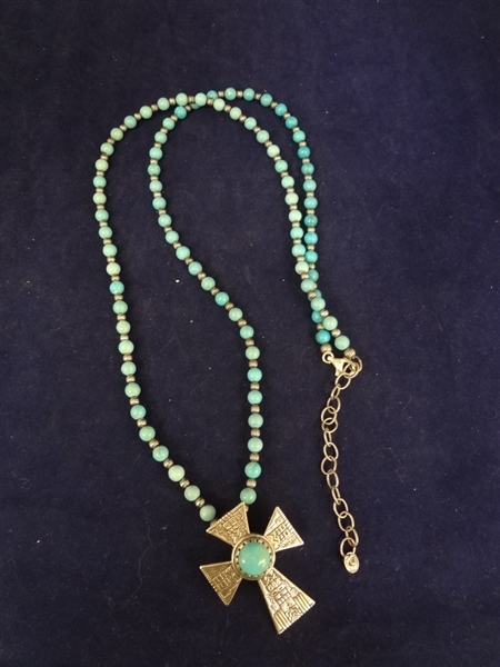 Carolyn Pollack Sterling Silver Turquoise Necklace with Drop Cross Pendant