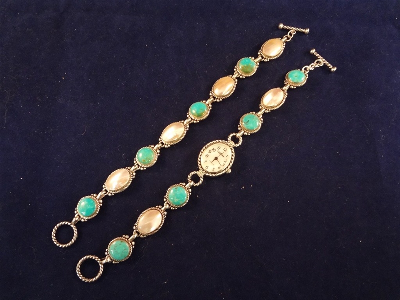 Carolyn Pollack Sterling Silver and Turquoise Watch and Bracelet Set