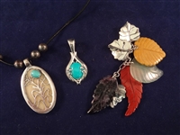 Carolyn Pollack Sterling Silver Drop Leaves Pendant and 2 Others