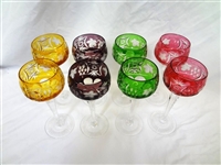 (8) Moser/Bohemian Cut to Clear Glass Stems 4 Colors
