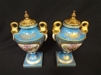 Sevres French porcelain (2) Brass Lidded Urns