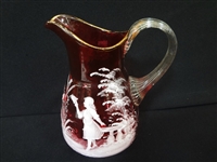 Cranberry Mary Gregory Painted Pitcher