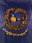 Sterling Silver and Tiger Eye Jewelry Suite: Necklace, Bracelet, Pendant, and Ring