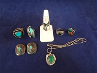 Southwest Sterling Silver Turquoise, Malachite Jewelry