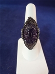 Sterling Silver Ring with Large Carved Amethyst Cabochon 20 x 15mm