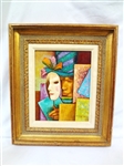 M. Thorne (20th c British) Oil Painting in Gilt Frame Man with Mask