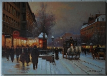 Yuri Kuzmin, (Russian b 1949) Oil Paris Boulevard Bonne-Nouvelle in Winter 