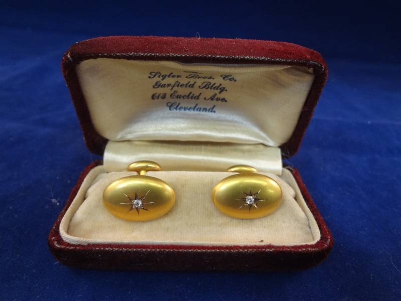 Sigler Bros. Co. Cleveland, Ohio 10k Gold and Diamond Cuff Links 2.9 grams