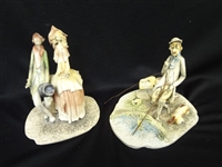 (2) Capodimonte Figural Group Pieces: Fisherman, On a Bench