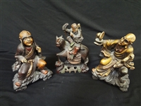 Trio of Carved Wooden Chinese Figures
