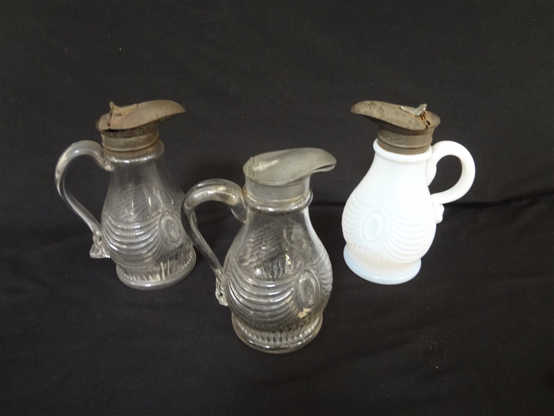 (3) Lincoln Drape Glass Molasses/Syrups Opalescent and Clear