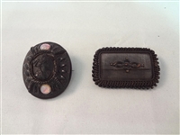 (2) Victorian Mourning Brooches Black Vulcanite