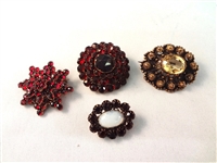 (4) Victorian Mourning Brooches with Rhinestones