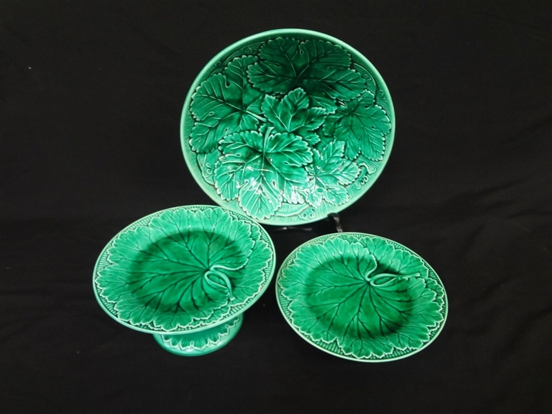 (3) Wedgwood Majolica Bowl and Footed Cake Plates