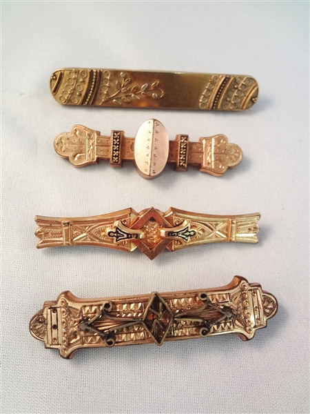 (4) Victorian Mourning Gold Filled Bar Brooches