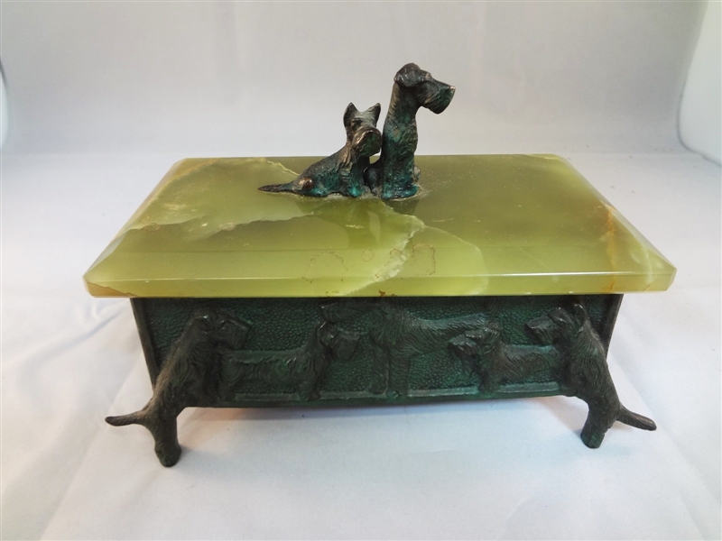 Bronze and Marble Scottie Dog Footed Box