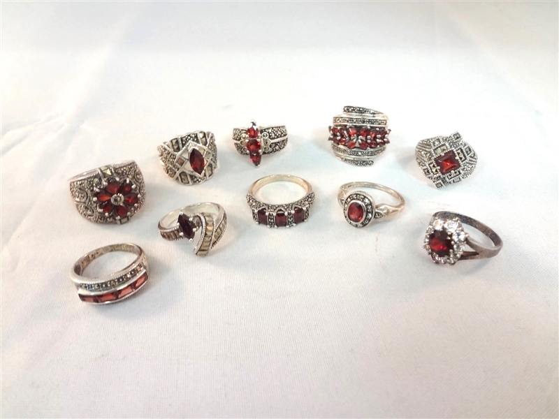 (10) Sterling Silver Rings With Garnets